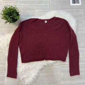 Me to We Maroon V-Neck Crop Sweater